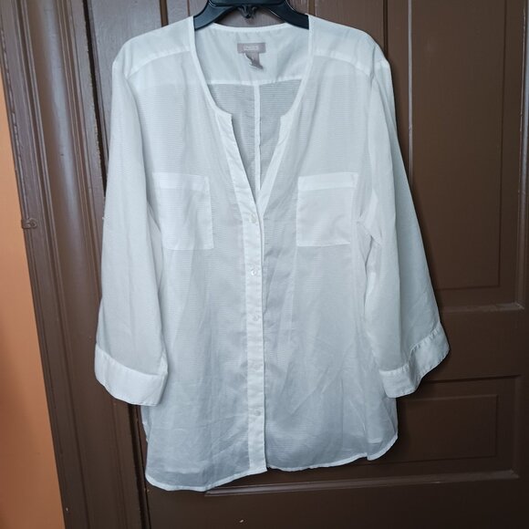 Chico Women's White Top Button Down size 1 (10 - 12) - Picture 1 of 8